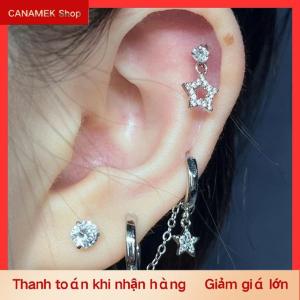 CS 1pcs bạc màu sao chuỗi đôi tai lỗ tai xương móng tay Y2K thời trang hottie Bông tai cho phụ nữ đồ trang sức