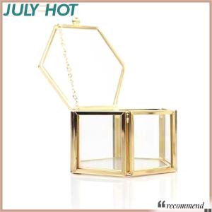 [JULYHOT] High-end Hexagonal Ring Box Gold And Jewelry Accessory Box Golden Glass Luxurious And Retro Jewelry Storage Box