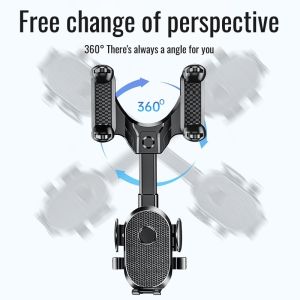 Car Phone Holder Rearview Mirror Mount Universal Car Mount Phone Holder GPS Navigation Video Recording Hands Free Adjustable 360 Rotation Strong Sturdy Car Accessories for Smartphone