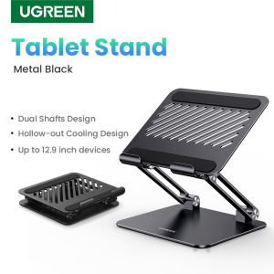 UGREEN Foldable Metal Tablet Stand Dual Shafts Hollow-out Cooling Design iPad Stand for Max to 12.9 inch Model: 90396