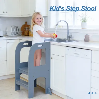 Wooden Kitchen Toddler Step Stool Helper Height Adjustable Learning Toddler Tower with Safety HandRail Standing Tower Daycare Furniture for Kids