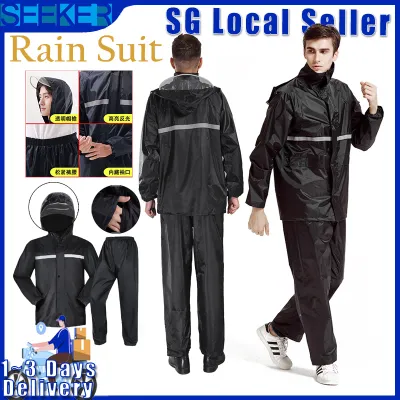 🇸🇬 Fast Delivery Rainwear Split Reflective Tape Cycling Bicycle Travel Hiking Camping Outdoor Adult Raincoat Set Waterproof Breathable Anti-sweat Unisex Cycling Clothing Equipment Reflect Hooded Outdoor Rainwear 雨衣 gifts Christmas present