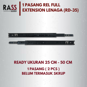 1 PASANG Rel Laci 2x Double Tarik Full Extension Lenaga RD 35mm 25 30 35 40 45 50 cm