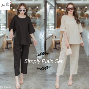 Simply Plain Set 1065 Bahan katun rami Ld 104cm P baju 65cm - celana pinggang karet P celana 92cm