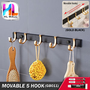 HL MALL [GB011] GOLD BLACK Wall Mounted Bathroom Bedroom Accessories / 5 HOOK REMOVABLE Coat Towel Clothes Hanger HOOK