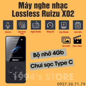 Bản 2026 Máy nghe nhạc lossless Ruizu X02 bộ nhớ 4Gb - Type C - Nghe nhạc xem phim xem ảnh Ebook... Tặng kèm tai nghe