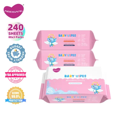 AIBEIGANG Baby Wipes 80 Pcs Pack of 3 Wet Wipes 240 Pcs In TotalUnscented Hypoallergenic Wipes for Newborn Baby Sensitive SkinFast Delivery Sale Free Shipping
