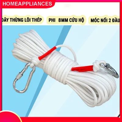 Dây Thừng Thoát Hiểm Cứu HộCó Lõi Thép Dây Dày móc đôi 8mm 20m Chắc Chắn Chất Lượng Cao Đa Năng.
