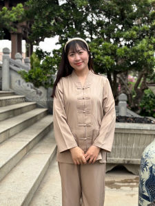 Đồ lam đi lễ chùa kate lụa cho nam nữ lãnh tụ bigsize pháp phục la hán tay dài đi chùa Thiên Di D45