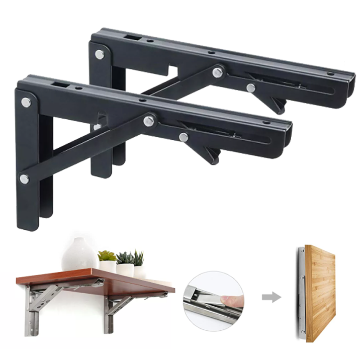 Heavy-Duty 16" Folding Shelf Bracket – Carbon Steel Triangle Wall Mount, 90° Hinge, 220 Lb Capacity (2-Pack With Screws)