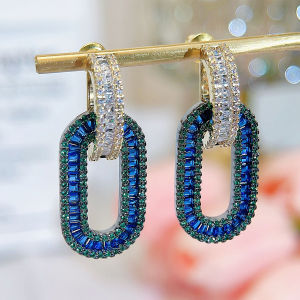 SEQUITO Fashion Costume Jewellery Yellow Gold Color Full Pave Setting White Blue Green AAA Cubic Zircon New Women Drop Earrings for Christmas Gift SE903