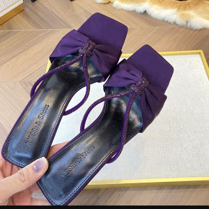 Free Shipping Purple Satin Rhinestone Strap Sandals For Women 2026 Spring/Summer New Collection Featuring A Bow Open-Toe Design And High Heels Suitable For Outdoor Wear