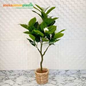 Tanaman Artificial Pohon Hias Magnolia Latex Cover Anyaman Rotan Bulat Hiasan Kantor Hiasan Cafe