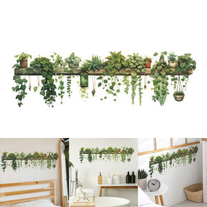 【COOLCOOK】 Green Dill Leaves Hanging Potted Wall Stickers Bedroom Wall Decoration Green Plant Wall Decals Kids Room Home Decor [not miss it][expectancy]