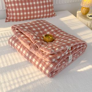 Abraca Dabra Japanese Versatile style blanket macaron colored summer quilt Checkered blanket Soft Comforter Premium Cotton Single/King