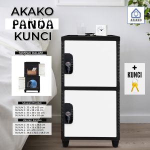 AKAKO Lemari Pakaian Plastik SWING PANDA Rotan Printing KUNCI HITAM PUTIH Murah Bagus Kokoh