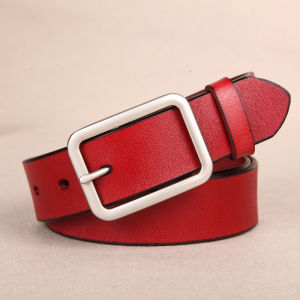 ANYONGZU Design Brand Luxury Women Belt Real Cowhide Popular Single Needle Buckle Fashion Slim Red Light Plate Solid Color 115