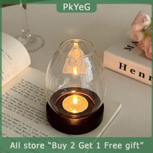 [COD] PkYeG KITCHEN Glass Candlesticks With Cup Cover Transparent Round Candle Holders Home Decor With Wood Base Table Decoration Ornaments Wedding