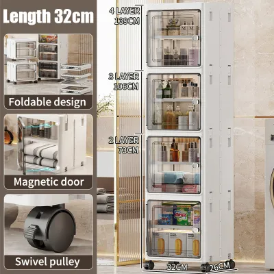 New Slim Gap Floor Storage Cabinet Waterproof Narrow Shelf for Kitchen Bathroom
