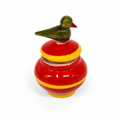 Wooden Kumkum Holder with Bird Lid 3.5 Inch | Traditional Sindoor Box for Pooja Haldi Kumkum Ceremony Return Gifts & Home Temple Decor (Pack of 1)