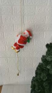 Electric Climbing Ladder Santa Claus Doll Toys Climbing Rope Ladder Musical Plush Hat Tree Hanging Ornament Party Decor
