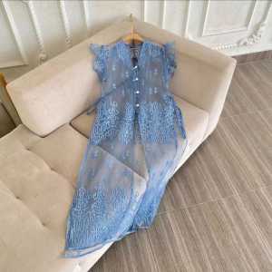 Long vest brukat mewah - vest brukat tile tangan pendek