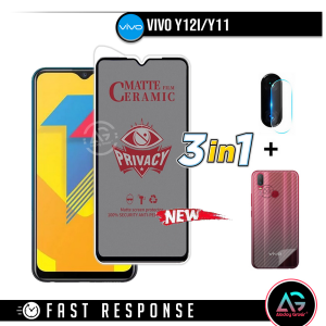 Tempered Glass Anti SPY Vivo Y12I/Y11 Anti Gores Privacy + Tempered Glass kamera dan Skin Carbon