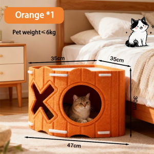 Felt Cat House Space-Saving Stackable Cat Condo with Holes Folding &Wear Resistant Cat Scratch Board