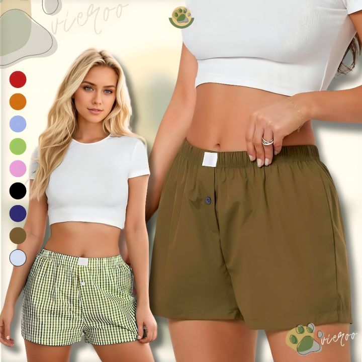 DALSON Women's Y2K Gingham Plaid Style Casual Lounge Boxer Shorts