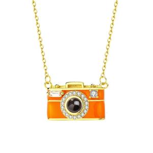 Multilingual Projection Camera Pendant Necklace 100 Languages Support Adjustable Chain Lightweight Copper Accessory