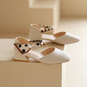 Summer New French Toe Sandals Womens Fairy Style Block Heel Pearl Retro Versatile