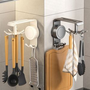 LINSBAYWU Gắn tường Móc bếp Xoay 360 độ Không đục lỗ Giá đỡ lưu trữ nồi xẻng thìa Đa chức năng Tiết kiệm không gian Giá treo thìa Trang chủ