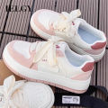 IELGY White Pink Casual Sneakers Women's Student Versatile Cute Thick Sole. 