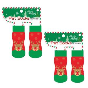 ถุงเท้าสุนัขนุ่มสบายถุงเท้าสุนัขป้องกันการลื่นถุงเท้าสุนัขคริสต์มาส2คู่สำหรับเทศกาลวันหยุด
