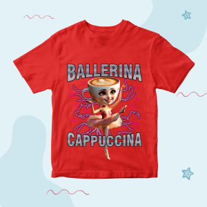 Baju Kaos Atasan Santai Distro Anak Perempuan Tema Anomali Tung Sahur Motif Ballerina Cappuccina