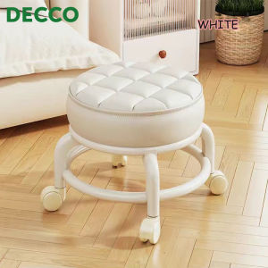 DECCO 360 degree Rotatable Small Chair Round Stool With Sofa Cushion Foot Pulley Moving Stool -Fulfilled by DECCO SHOP