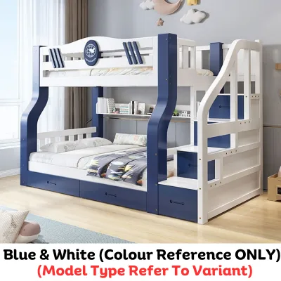 Modern Double Decker Bunk Bed Solid Wood Safety Children Kids Bed Frame Parent Double Decker Wooden Bed Sturdy Kid Bed Frame Katil 2 Tingkat 上下床子母床 (21-28 Days Delivery)
