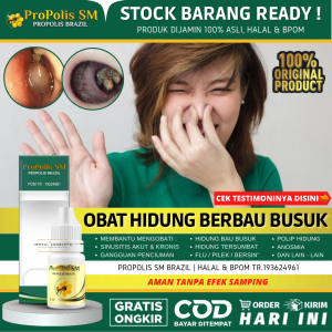 PROPOLIS SM Obat Hidung Bau Busuk 100% Alami - Penciuman Bau Busuk - Ingus Bau Busuk - Hidung Berbau Busuk - Hidung Bau Telur Busuk - Obat Sinusitis - Sinusitis Kronis - Radang Sinus - Polip Hidung - Hidung Mampet - Hidung Berlendir Bau - BPOM & HALAL