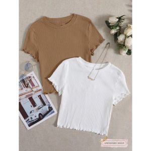 Awesome Plus Size Cotton Knit Lettuce Top 31088#