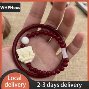 [COD] WHPHous Ship within 24 hours New Chinese Style Cartoon Cinnabar Beaded Bracelet Kawaii Vintage New Stacked Beaded Bracelet Bangle Holiday Gift