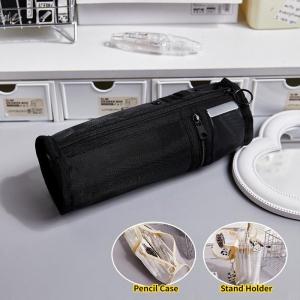 Flip-Top Pencil Case Minimalist Transparent Mesh Large Capacity Solid Color Pen Holder Portable Stationery Storage Bag