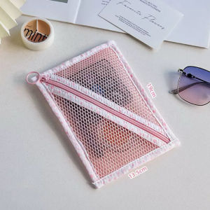 Korean style Mesh Zipper Bags Storage PouchWide Opening Portable Zipper Organizer Makeup Pouch