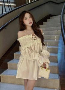 Áo trễ vai babydoll tay dài nữ tiểu thư bèo ngực kiểu dáng trẻ trung thời trang nữ Habis