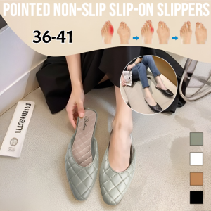Pointed Solid Color Non-Slip Slip-On Slippers Womens Summer Outdoor Wear Pointed Toe Slippers Half Shoes Casual Single Shoes Lazy Slippers