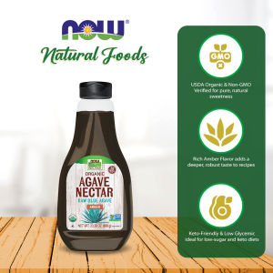 NOW Foods Organic Amber Agave Nectar: Raw Blue Agave Syrup Low-Glycemic Sweetener - 660g