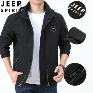 JEEP SPIRIT Áo Khoác Nam Ngoài Trời Chống Gió Không Thấm Nước Có Mũ Bảo Hộ Lao Động Áo Mỏng Áo Khoác Thể Thao Dáng Rộng Thường Ngày (M-8XL)