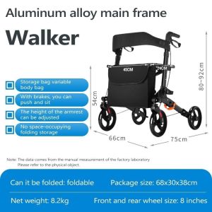 Medical Walker Rollator for Elderly with Seat and Wheels Foldable 4 Wheel Walker for Elderly Senior Citizen Hand Brake Storage Bag 130KG Heavy Duty
