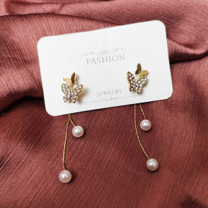 Anting Titanium Korea Kupu Kupu Rumbai Mutiara Pearl Aksesoris Telinga Fashion Style Kekinian ANT98