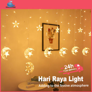 [Shiped Within 24H] Hari Raya Lights Lighting Ramadan Decorations Led Star Moon Lights Pentagram Curtain Lights Bedroom Decoration Decorative Lights Flashing Lights String Lights Eid Mubarak Lighting Wedding Lighting Room Window Lights