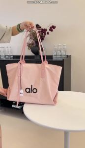 ALO Soft Wrinkle Resistant Fabric Tote Bag Leather Splicing Top Handle Large Capacity Minimalist Solid Color Ladies Daily Office Shoulder Handbag